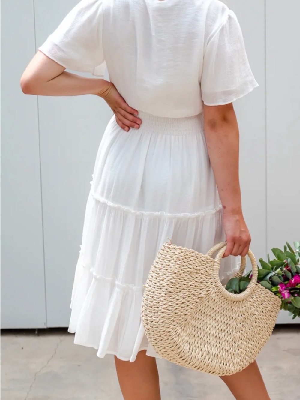 MikaRose V-Neck Tiered Short Sleeve Dress - Picture 2 of 6
